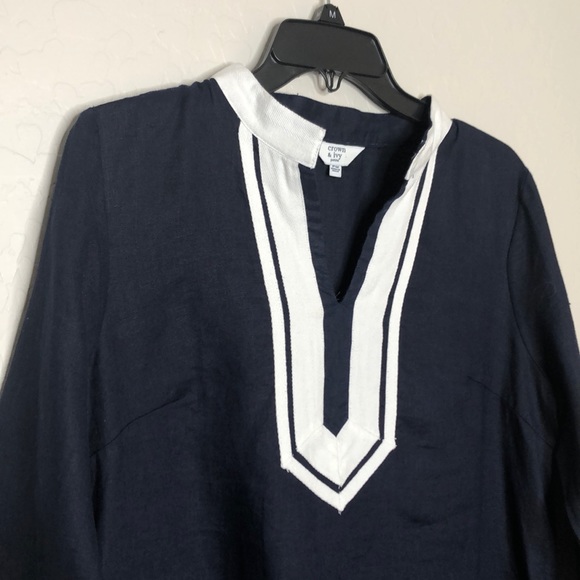 Crown And Ivy 3/4 Sleeve Blouse Top Linen Medium - Picture 2 of 7